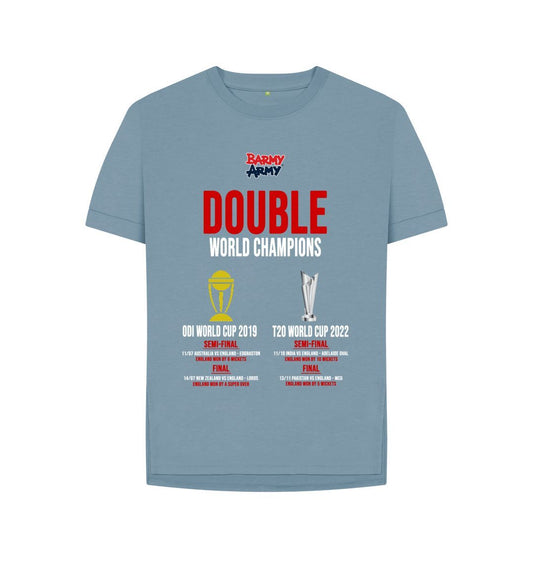 Stone Blue Barmy Army Double World Cup Winners Ladies Tee