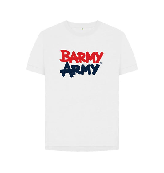 White Barmy Army Large Print Relaxed Fit Ladies Tee