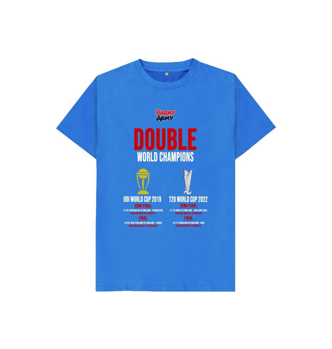 Bright Blue Barmy Army Double World Cup Winners Kids Tee