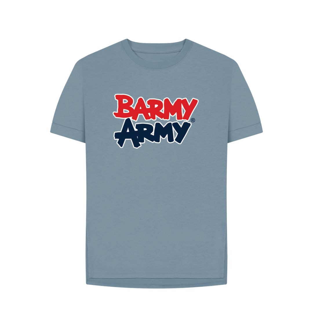 Stone Blue Barmy Army Large Print Relaxed Fit Ladies Tee
